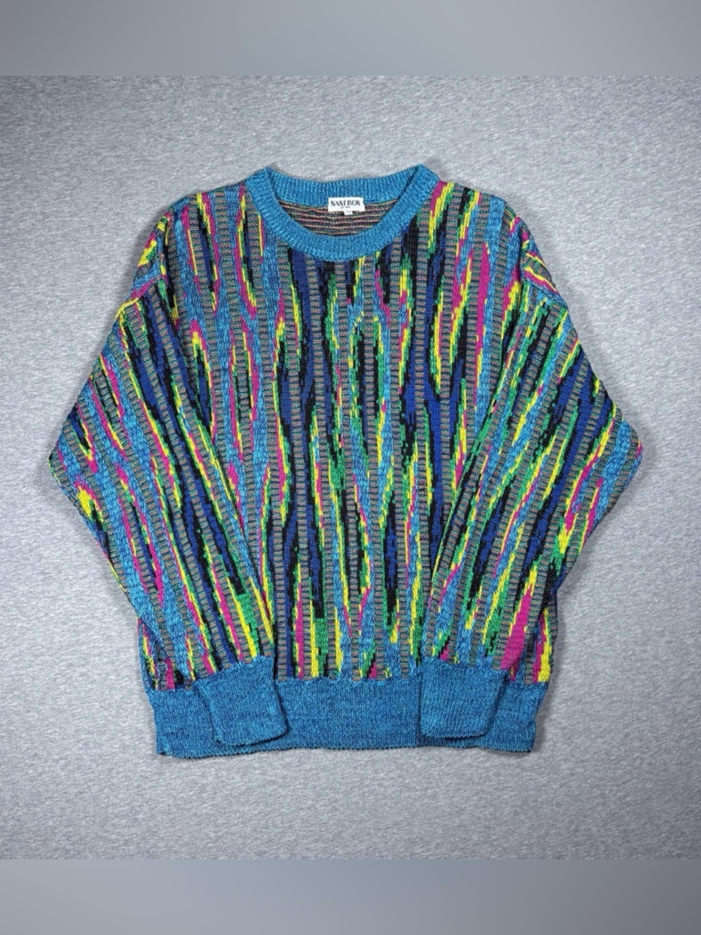Vintage 3D Knit Sweater Nani Bon Of Italy Colorful Coogi Style Abstract Adult L